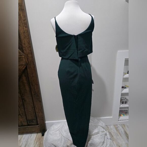 Xscape scuba crepe popover faux wrap gown NWOT size 4 Pine Green - Picture 2 of 4